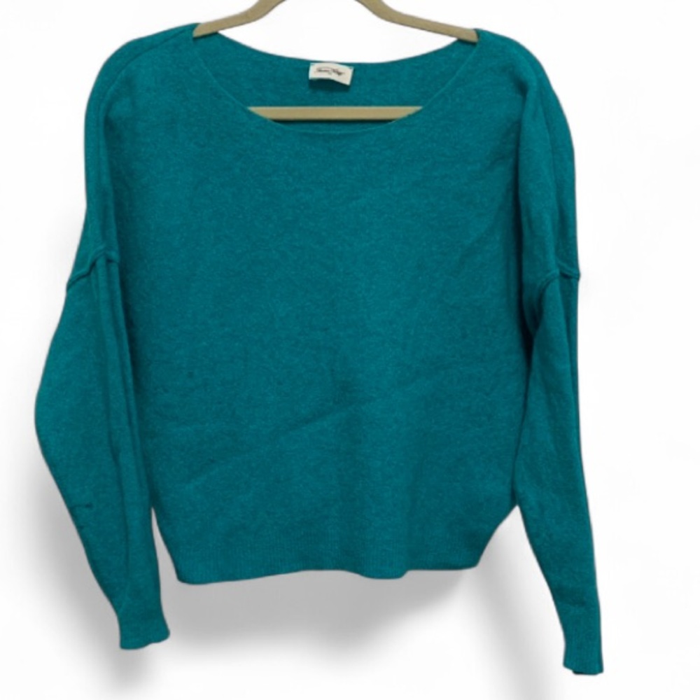 American Vintage Blue Green Cropped Cashmere Sweater Size Small